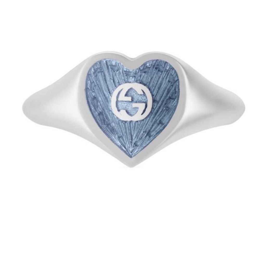 Gucci Silver and Blue Interlocking GG Heart Ring